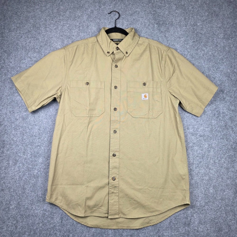 Carhartt Shirt Mens Medium Beige Relaxed Fit Button Down Workwear Rugged Flex